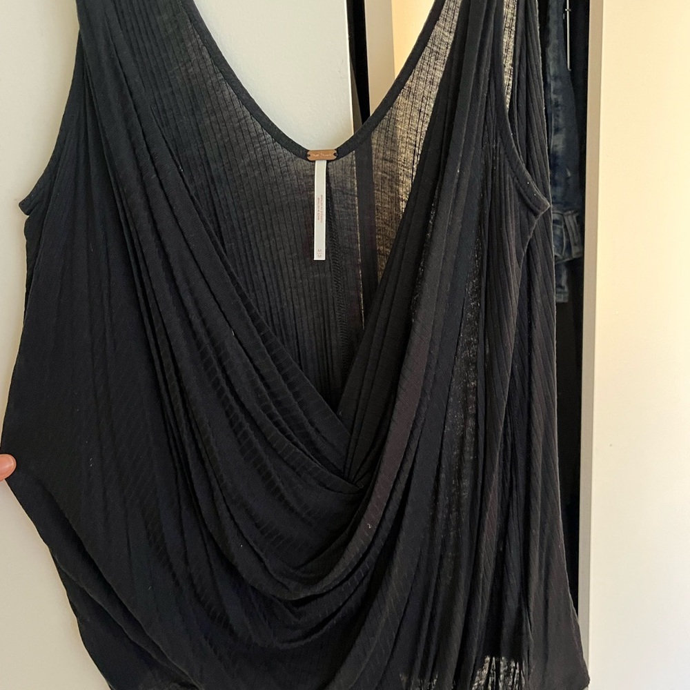 Free People Black Chemise Top with Deep V-Neck - Picture 2 of 5